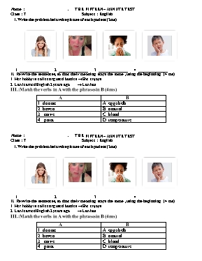 Đề kiểm tra 15p môn Tiếng anh khối 7